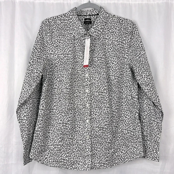 Talbots New Women’s 14 Ditsy Cheetah Non-iron Long Sleeve Button Up Shirt - Picture 1 of 7